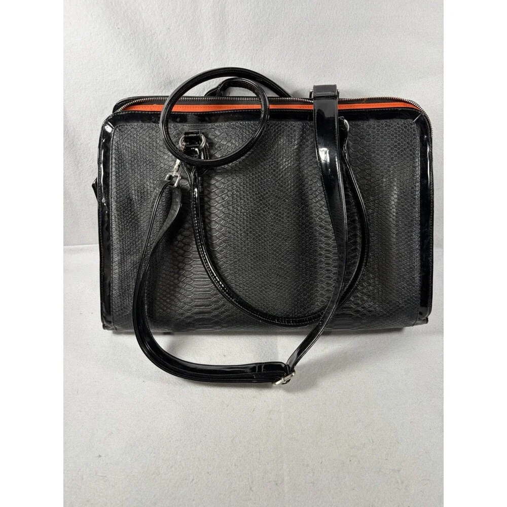 MY BEST FRIEND IS A BAG Black Patent Faux Snakeskin Laptop Computer Tote Satchel